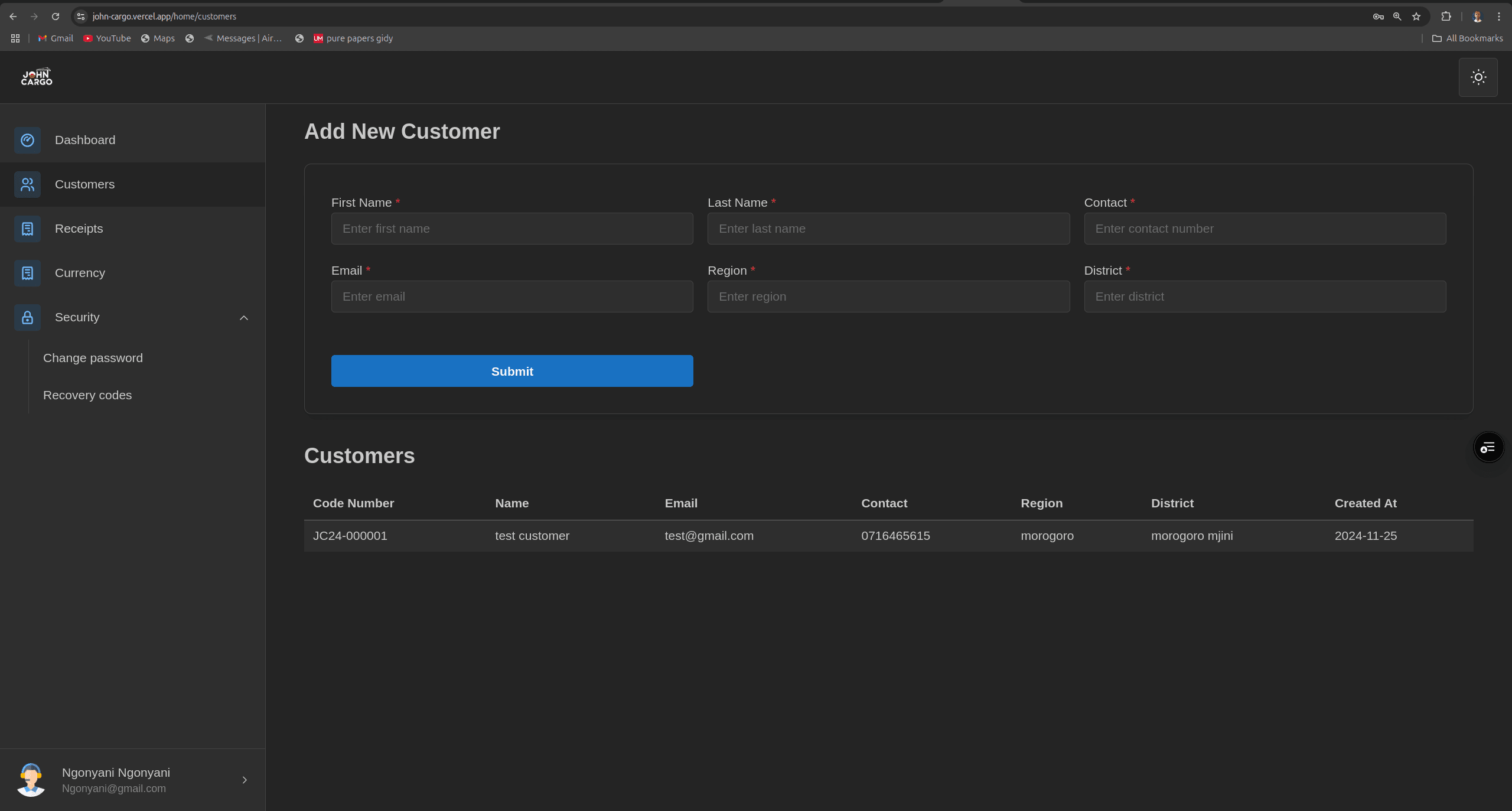 Cargo Receipt Management System